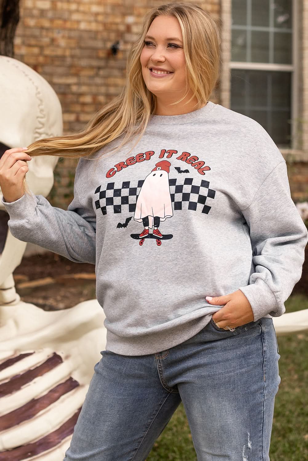 Light grey ghost print sweatshirt - Love Salve 
