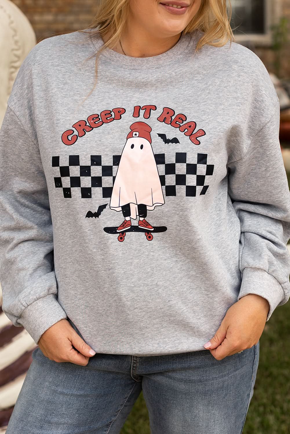 Light grey ghost print sweatshirt - Love Salve 