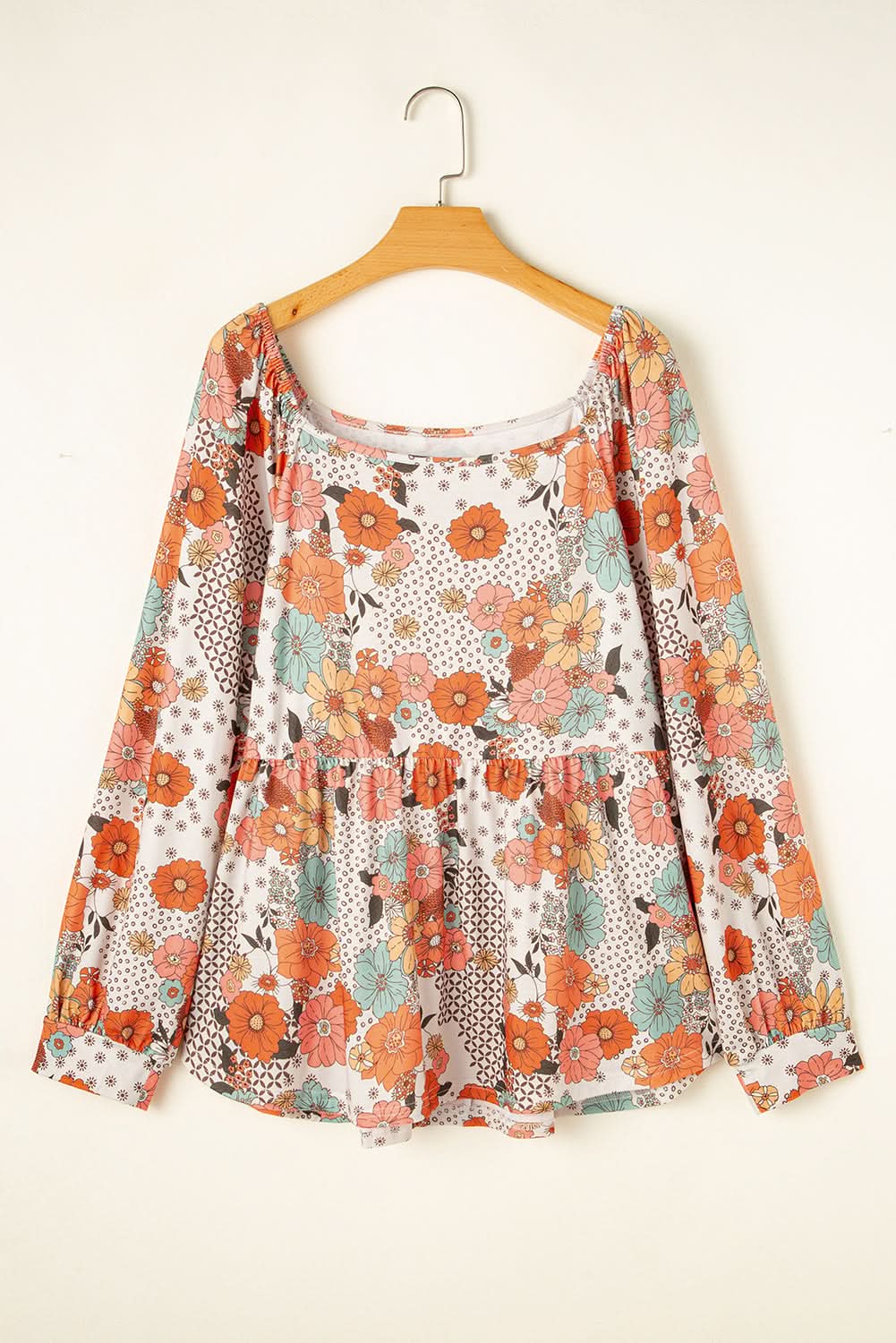 Khaki floral plus size peplum blouse - Love Salve 