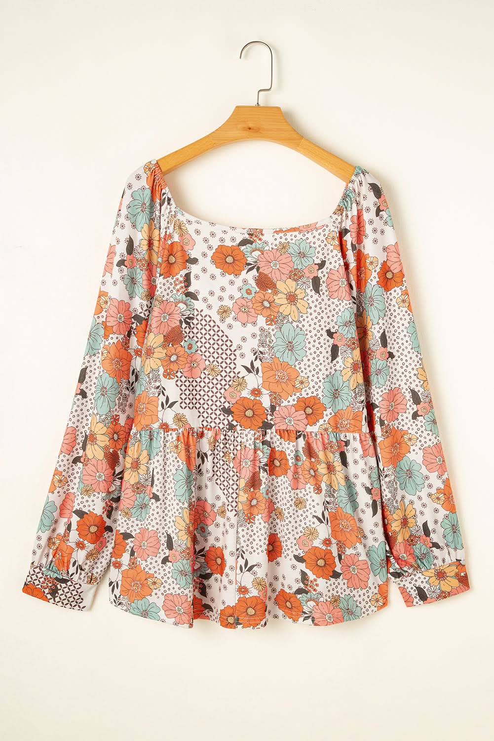 Khaki floral plus size peplum blouse - Love Salve 
