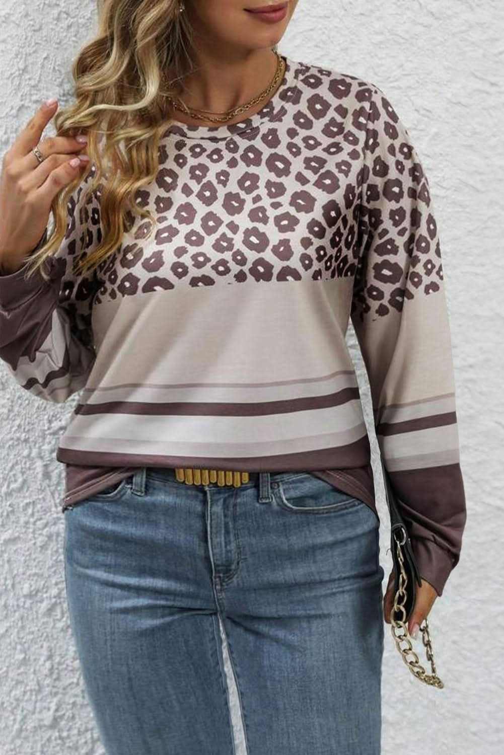 Chic plus size leopard and striped top - Love Salve 
