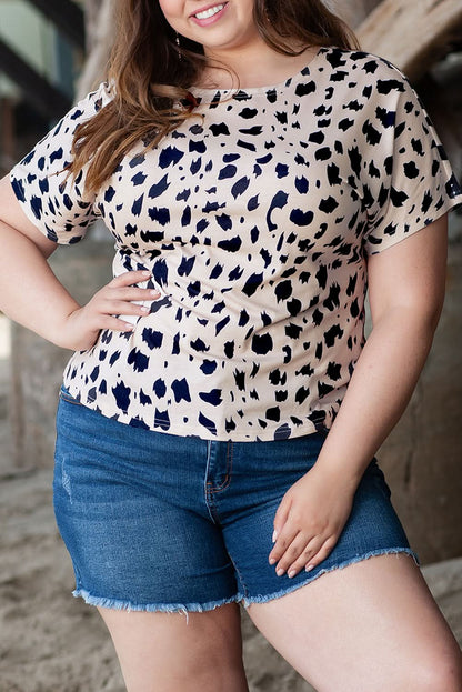 Khaki Leopard Print Twist Open Back Plus Size Top - Love Salve 