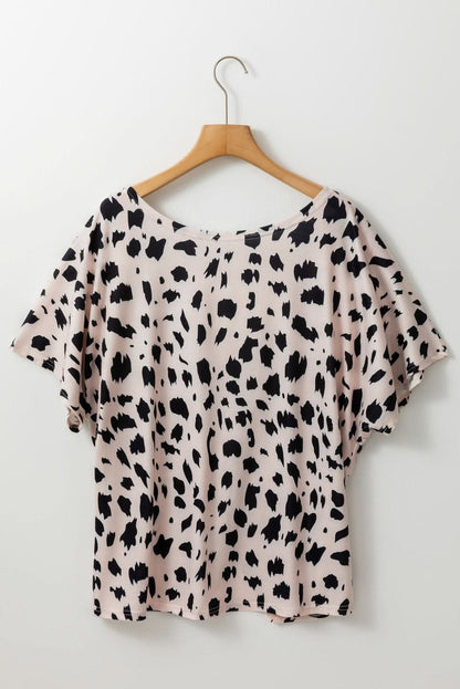 Khaki Leopard Print Twist Open Back Plus Size Top - Love Salve 