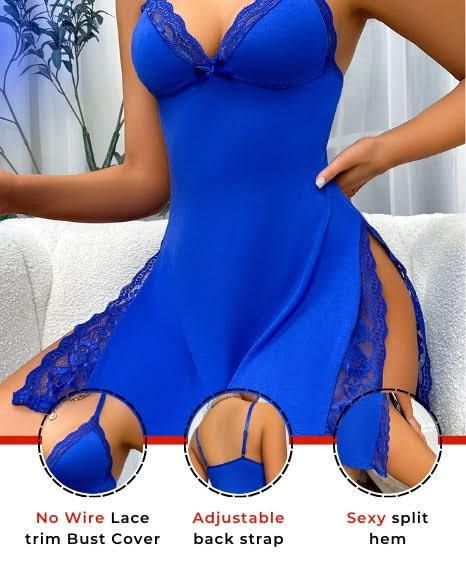 Love Salve Romantic Lace-Trimmed Nightdress with Bowknot Detail - Love Salve 