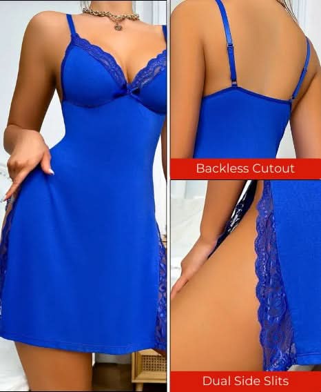 Love Salve Romantic Lace-Trimmed Nightdress with Bowknot Detail - Love Salve 