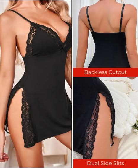 Love Salve Romantic Lace-Trimmed Nightdress with Bowknot Detail - Love Salve 