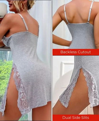 Love Salve Romantic Lace-Trimmed Nightdress with Bowknot Detail - Love Salve 