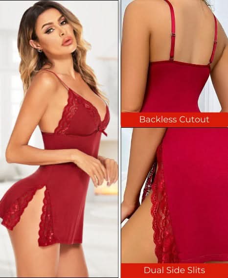 Love Salve Romantic Lace-Trimmed Nightdress with Bowknot Detail - Love Salve 