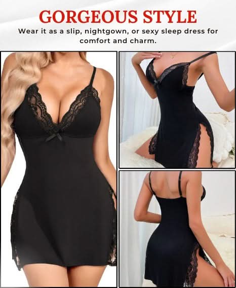 Love Salve Romantic Lace-Trimmed Nightdress with Bowknot Detail - Love Salve 