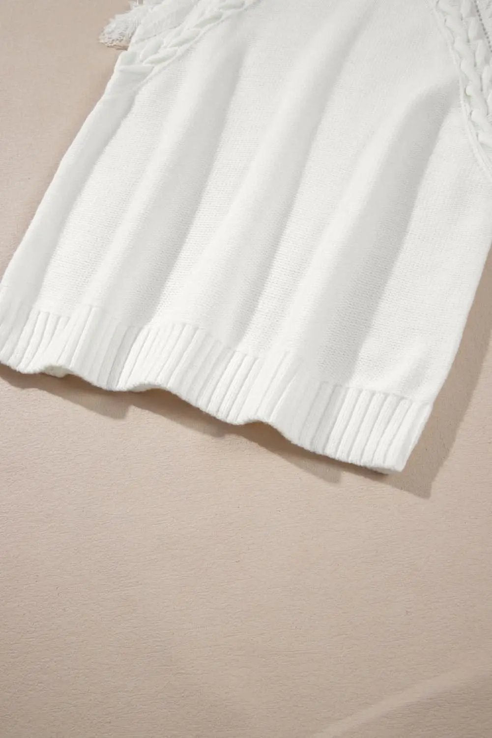 White Woven Tasseled Sleeveless Mock Neck Sweater Vest - Love Salve 