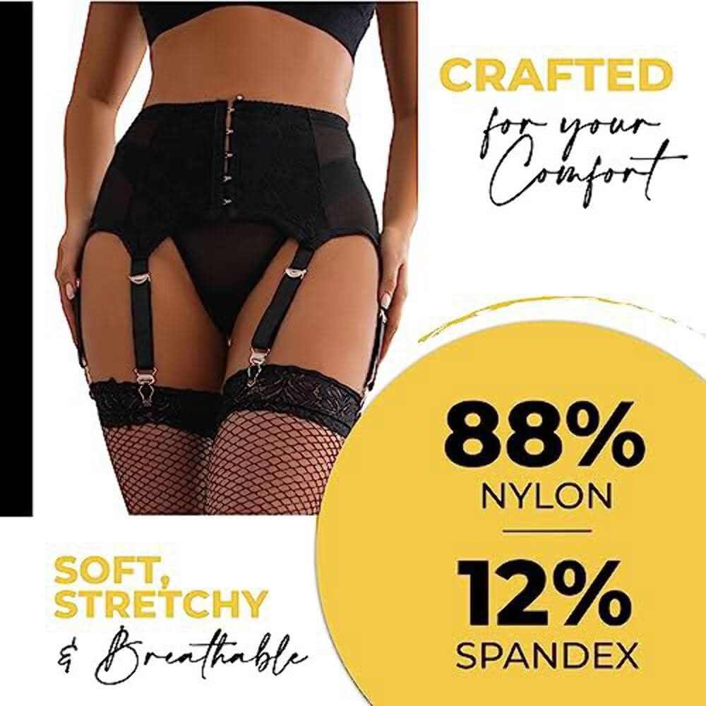 Love Salve Sexy Women Lingerie Garter Belt Set – 2 Piece Lace Stretch Adjustable Waist Suspender and Thong Underwear - Love Salve 
