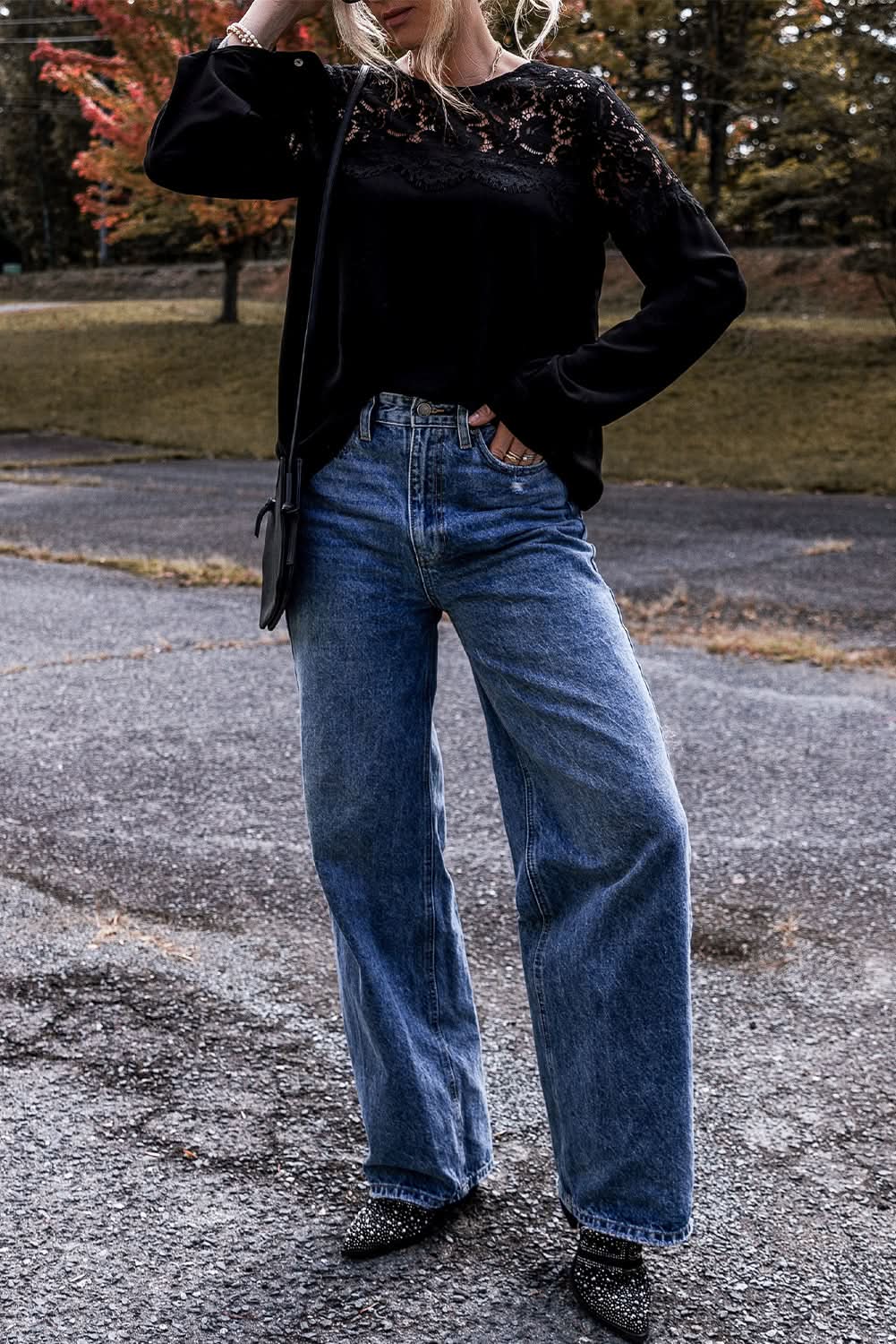 Elegant black lace long sleeve top - Love Salve 