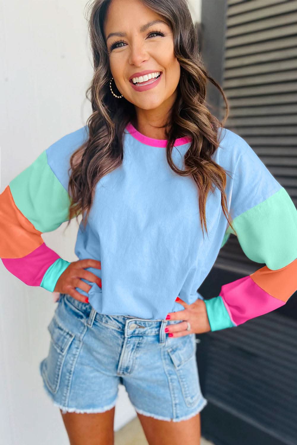 Colorblock Long Sleeve Top - Dark Blue - Love Salve 