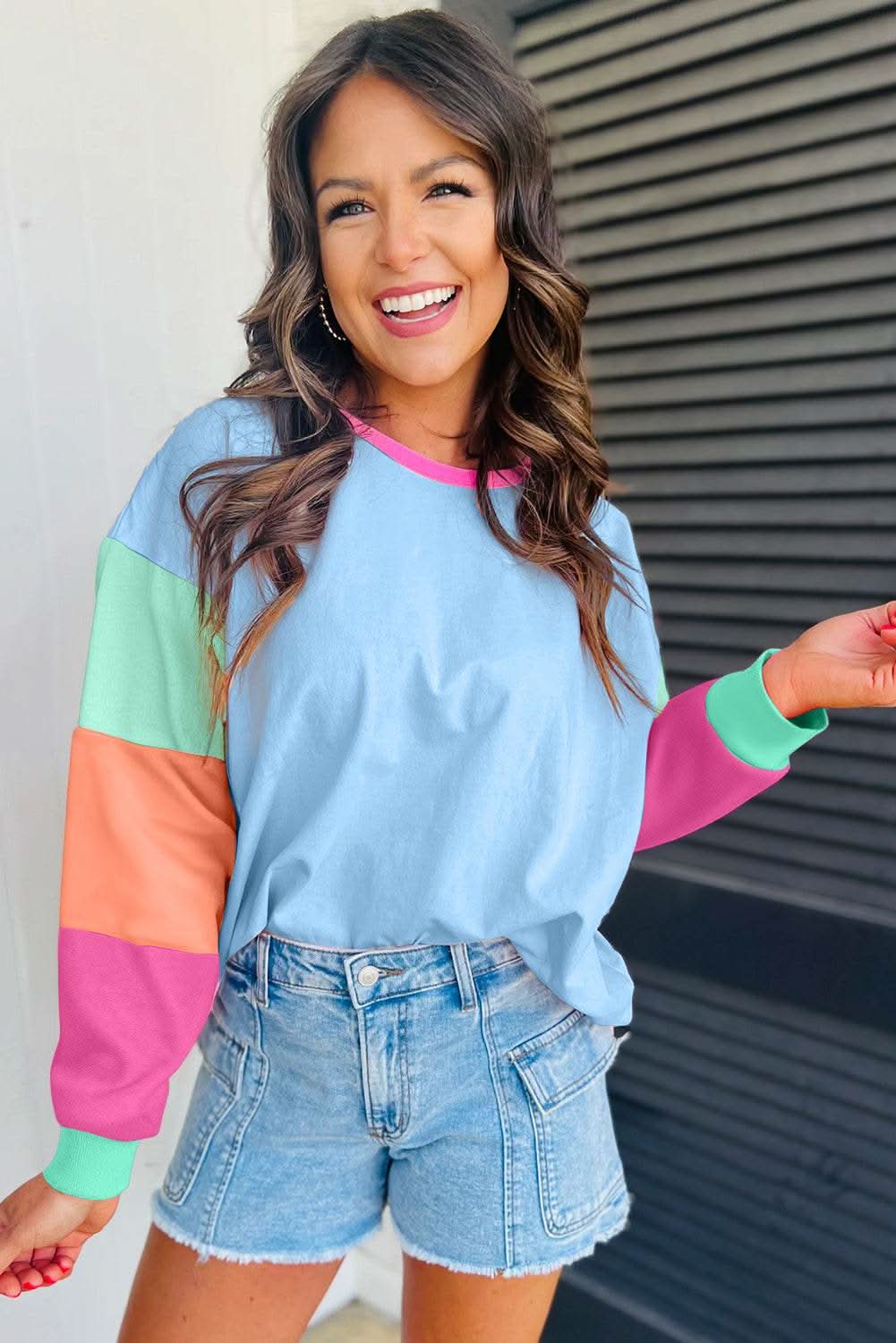 Colorblock Long Sleeve Top - Dark Blue - Love Salve 