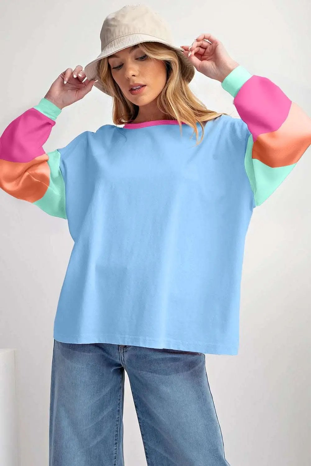 Colorblock Long Sleeve Top - Dark Blue - Love Salve 