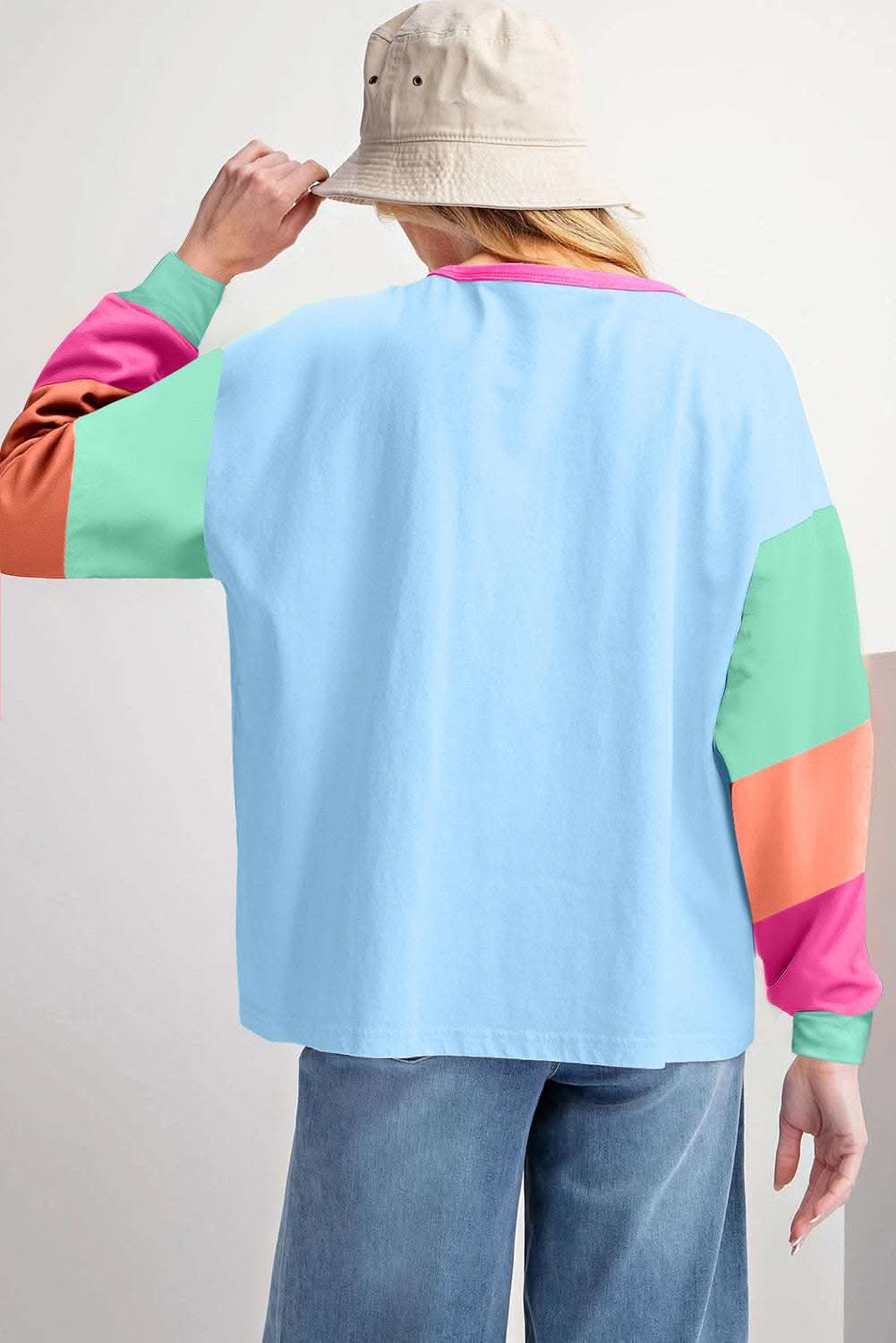 Colorblock Long Sleeve Top - Dark Blue - Love Salve 