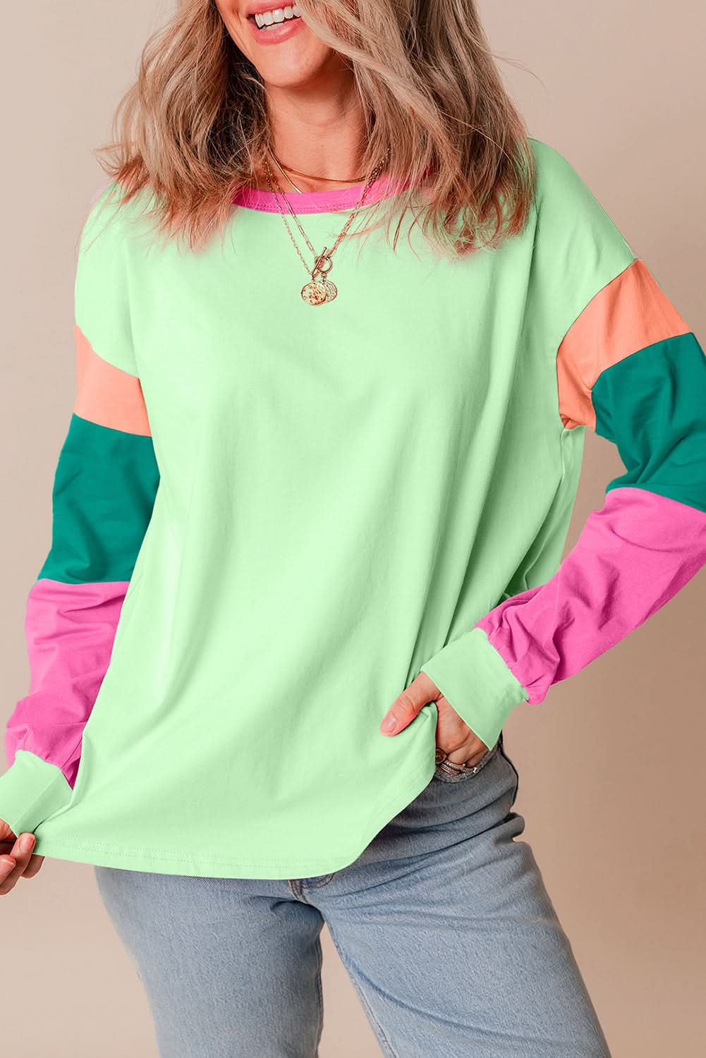 Oversized green colorblock top - Love Salve 