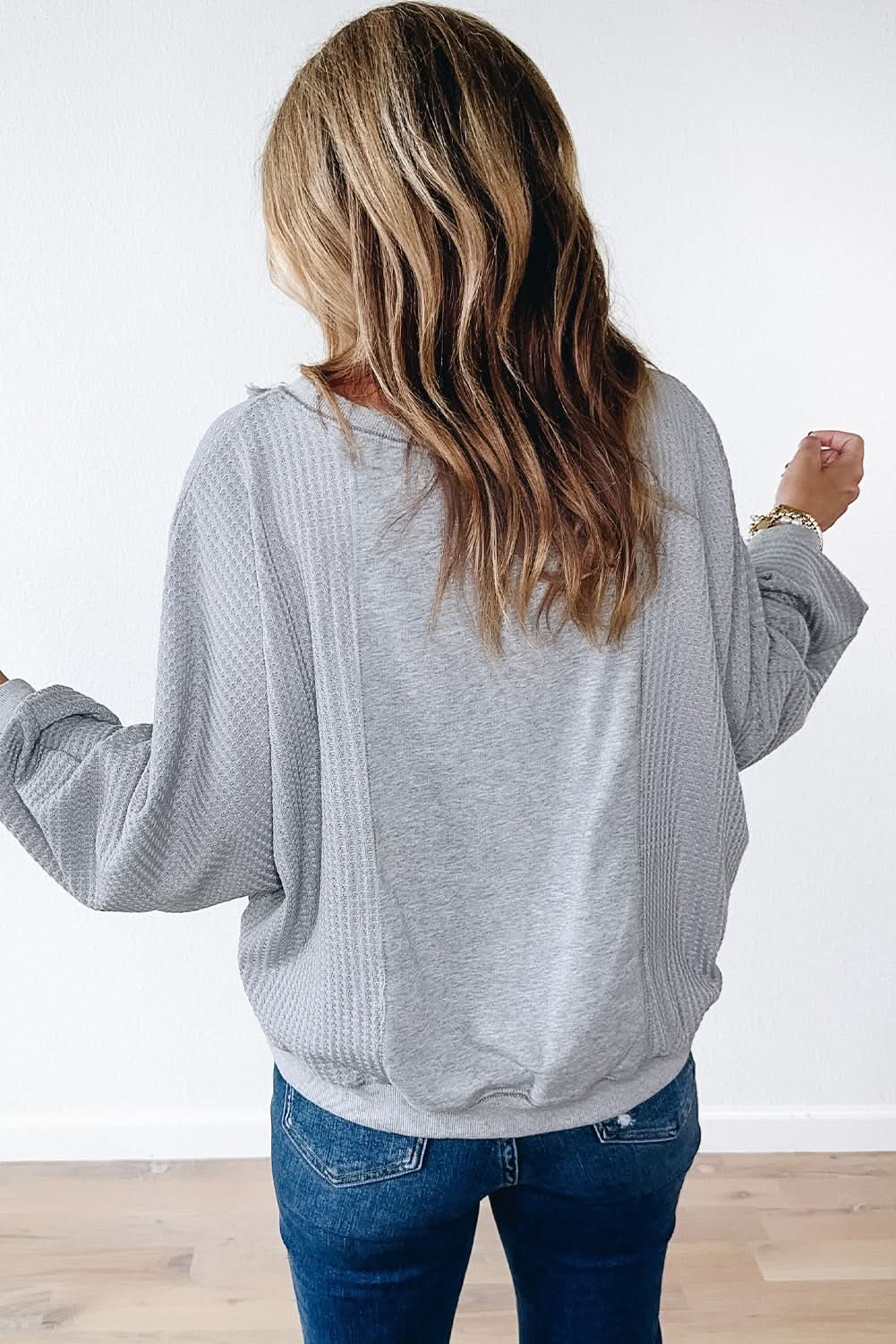Light grey waffle pullover top - Love Salve 