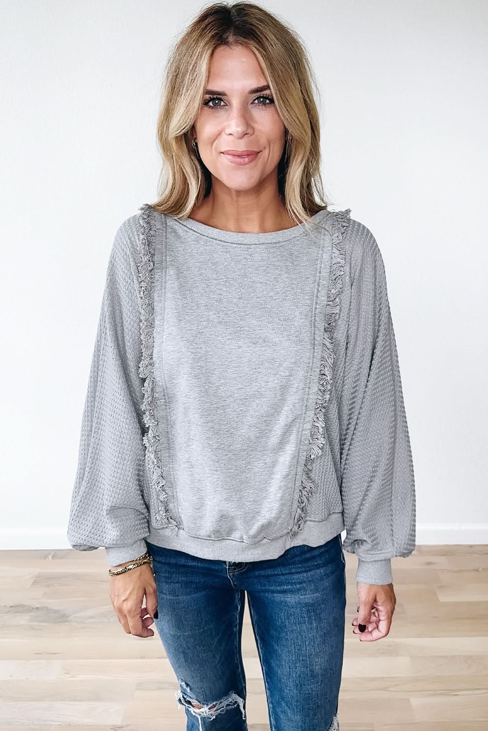 Light grey waffle pullover top - Love Salve 