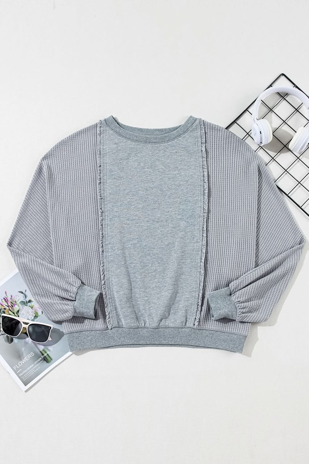 Light grey waffle pullover top - Love Salve 