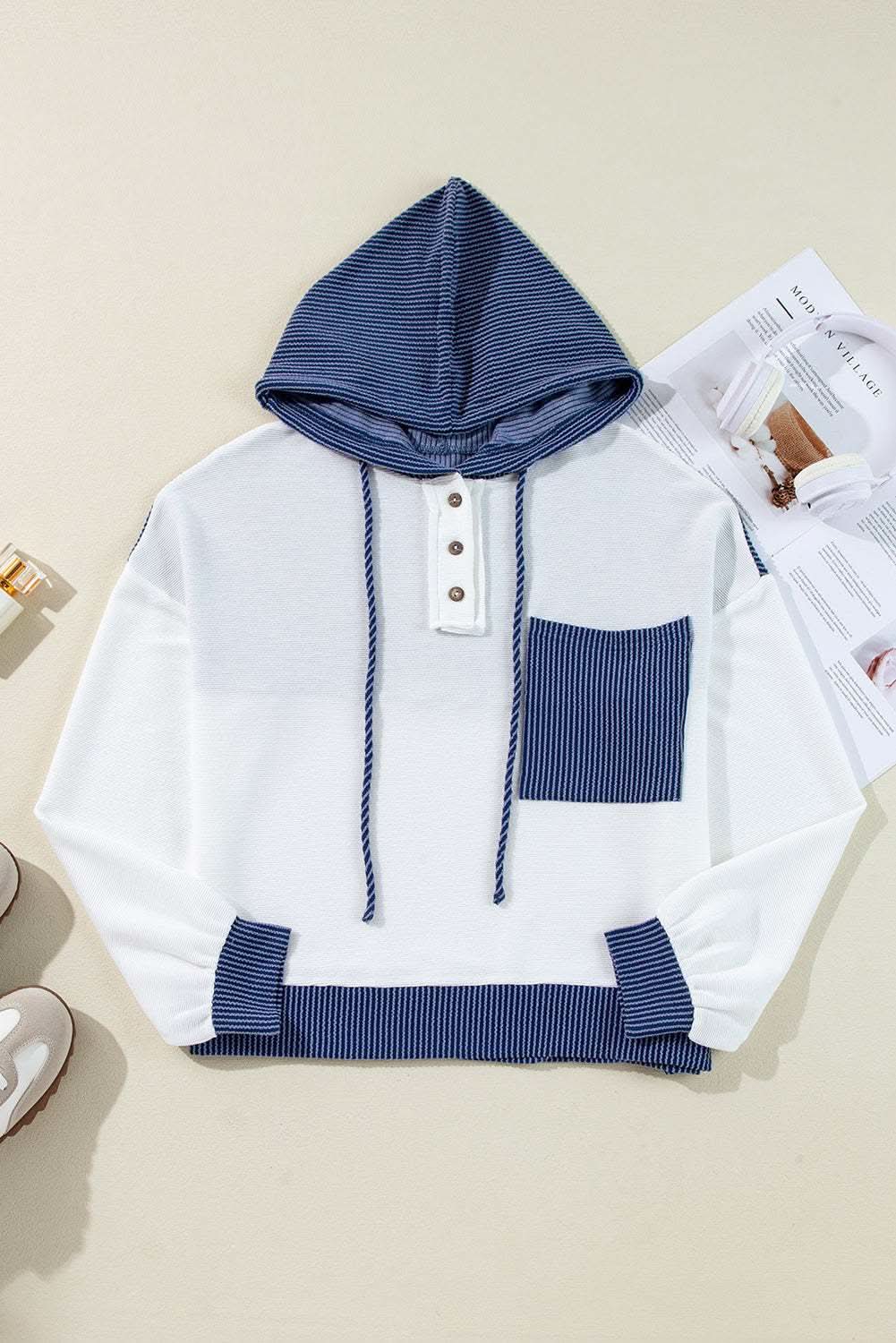 White Colorblock Hoodie - Chic Style - Love Salve 