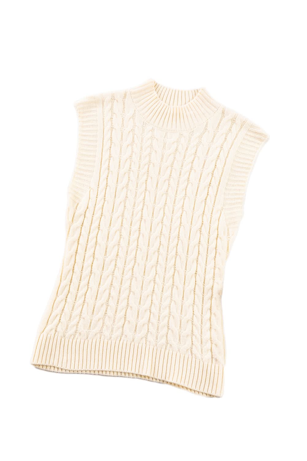 Oatmeal Cable Knit High Neck Sweater Vest - Love Salve 