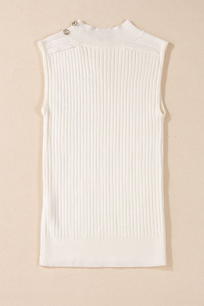 Chic white ribbed high neck sweater vest - Love Salve 