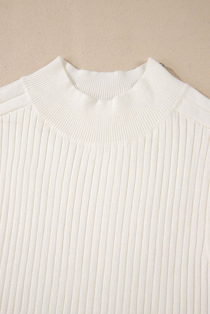 Chic white ribbed high neck sweater vest - Love Salve 