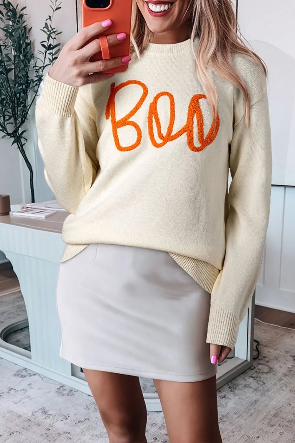 Cozy apricot "Boo" sweater - Love Salve 