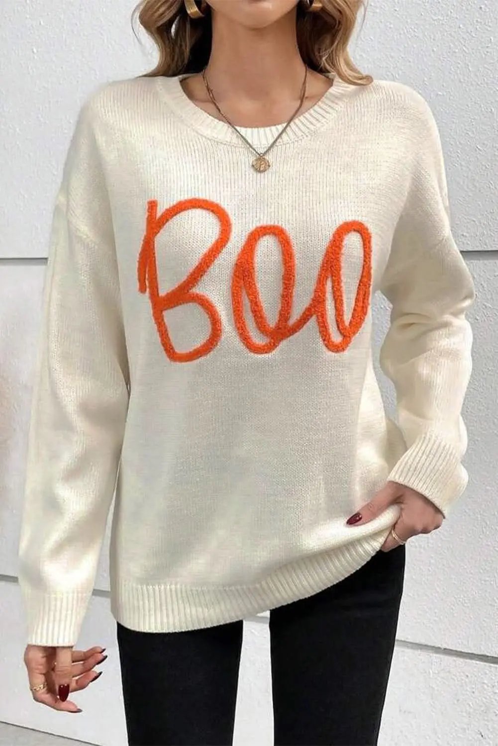 Cozy apricot "Boo" sweater - Love Salve 
