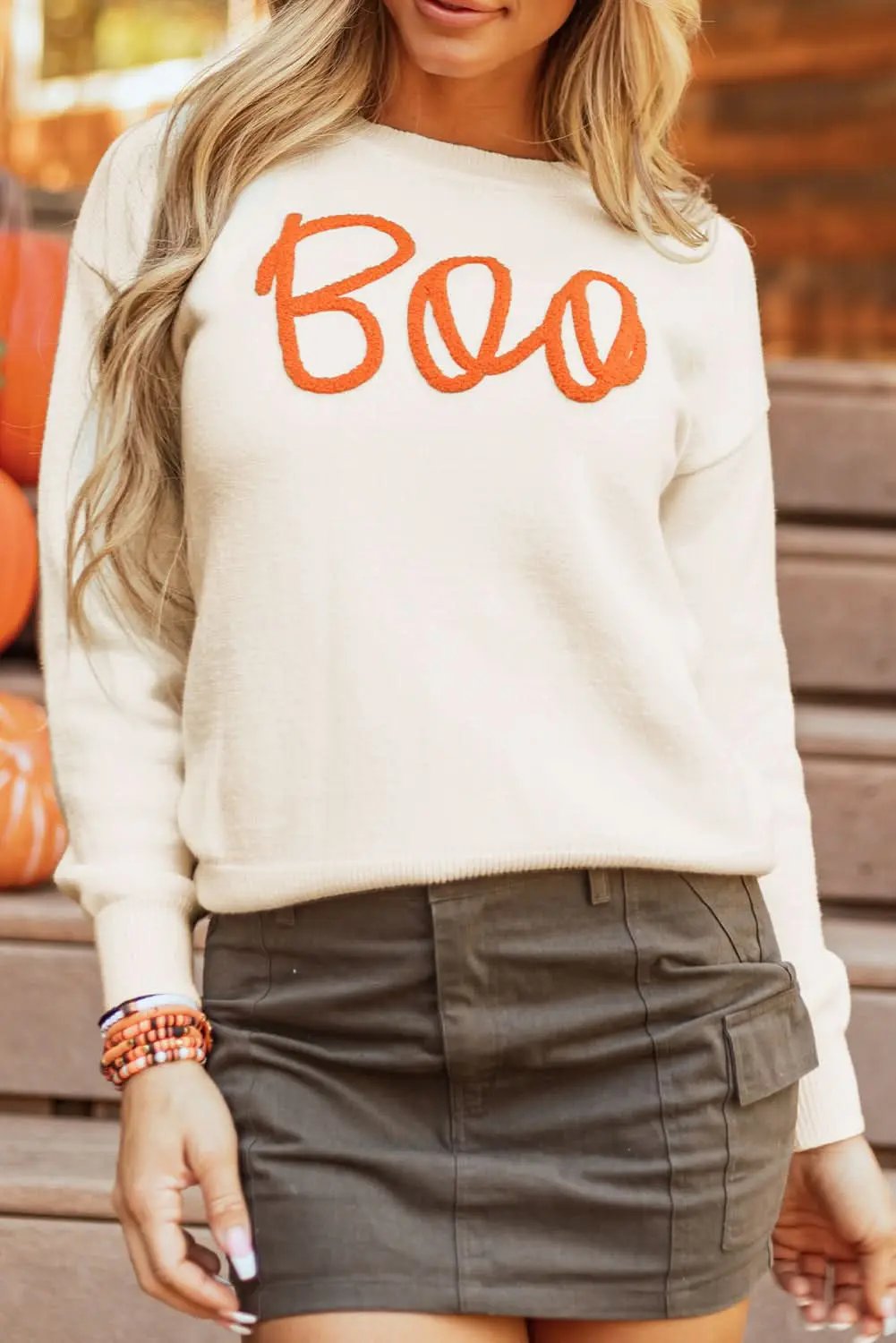 Cozy apricot "Boo" sweater - Love Salve 