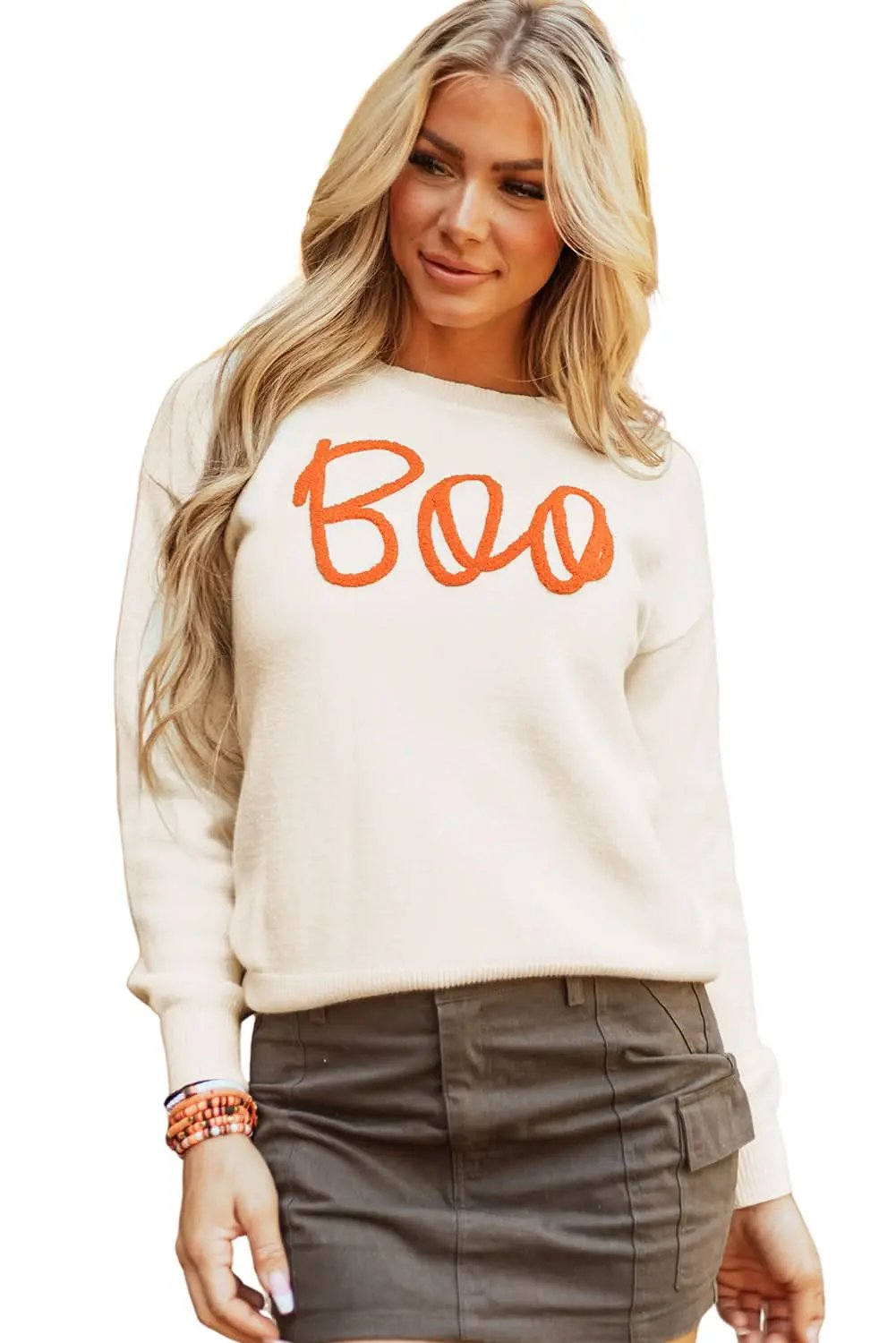 Cozy apricot "Boo" sweater - Love Salve 