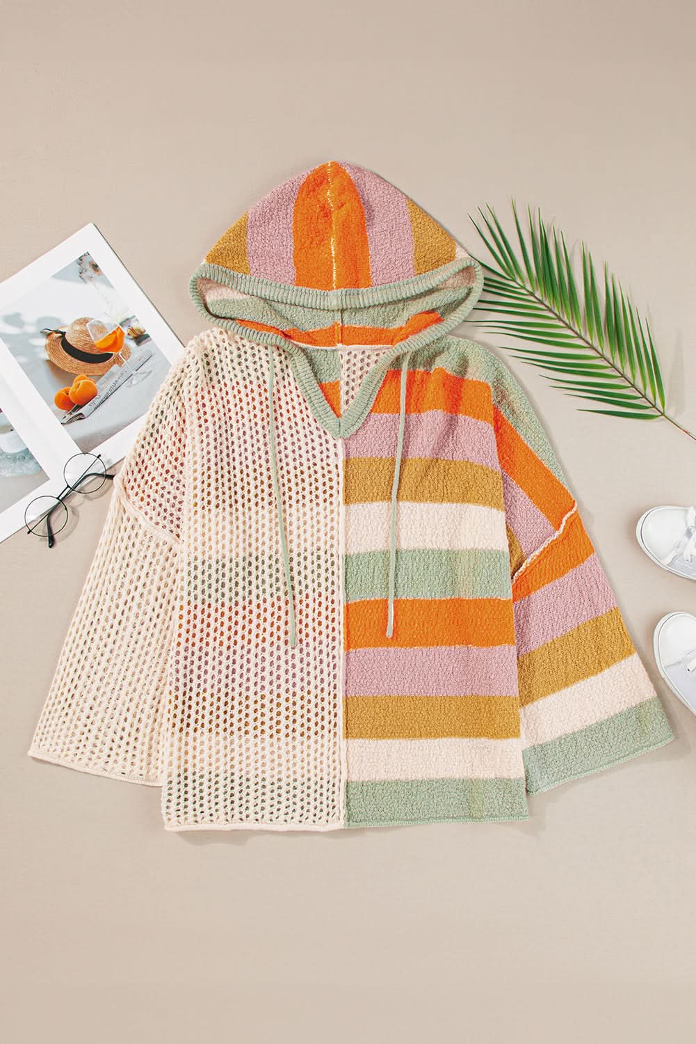 Beige colorblock oversized hoodie - Love Salve 