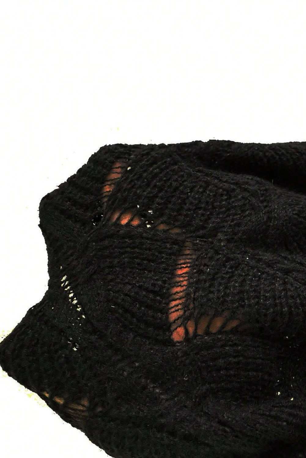 Chic black hollow knit v-neck sweater - Love Salve 