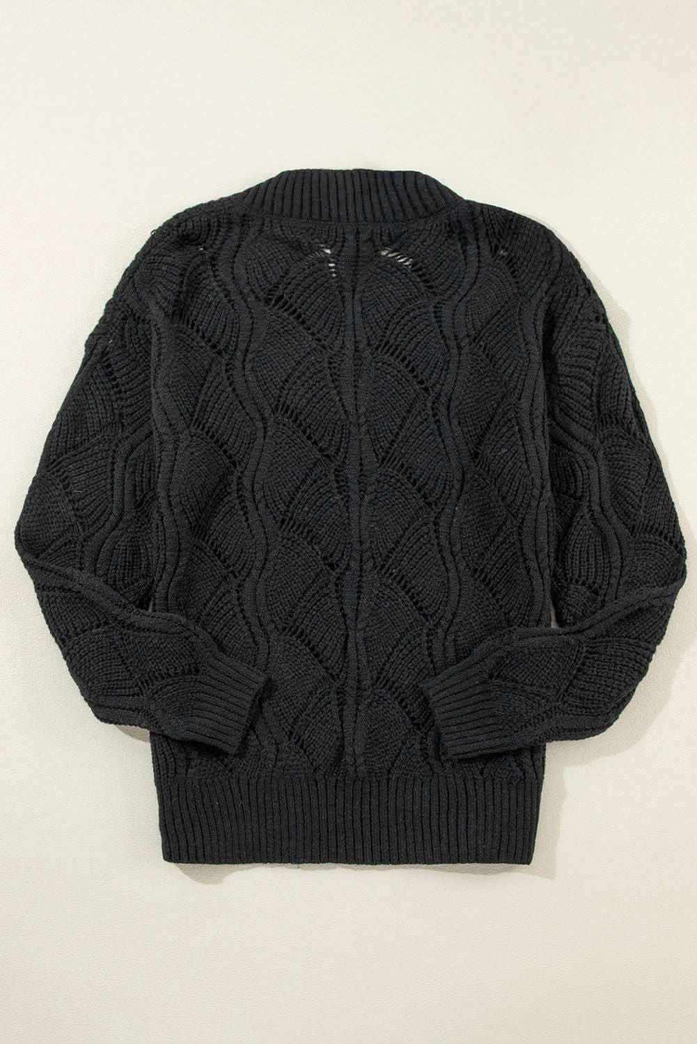 Chic black hollow knit v-neck sweater - Love Salve 