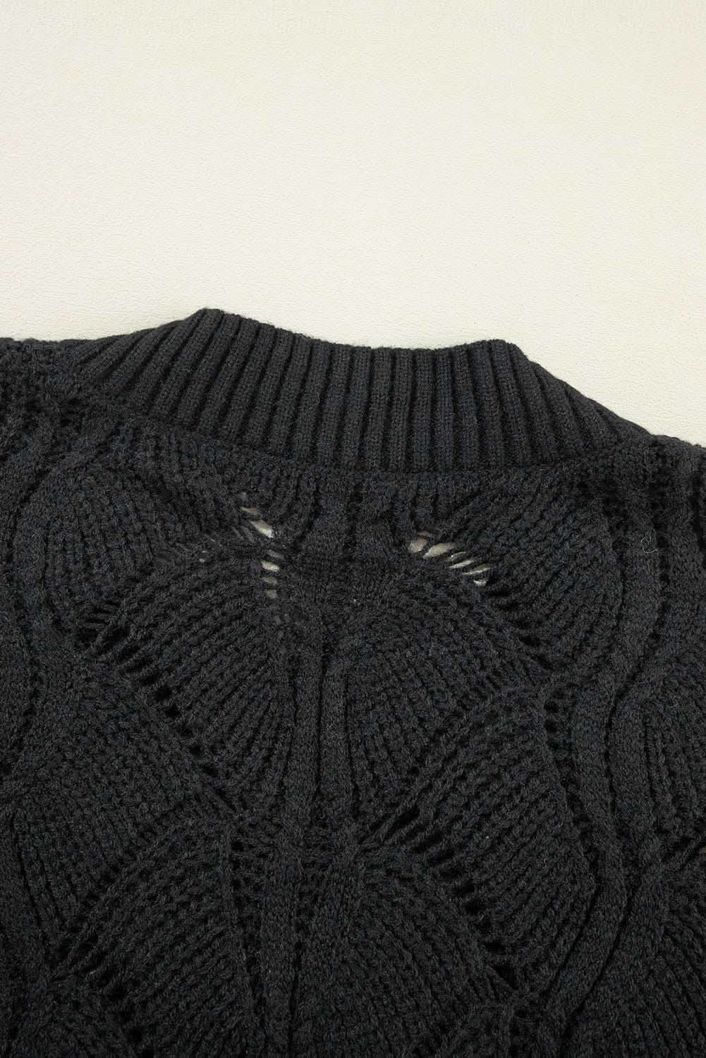 Chic black hollow knit v-neck sweater - Love Salve 