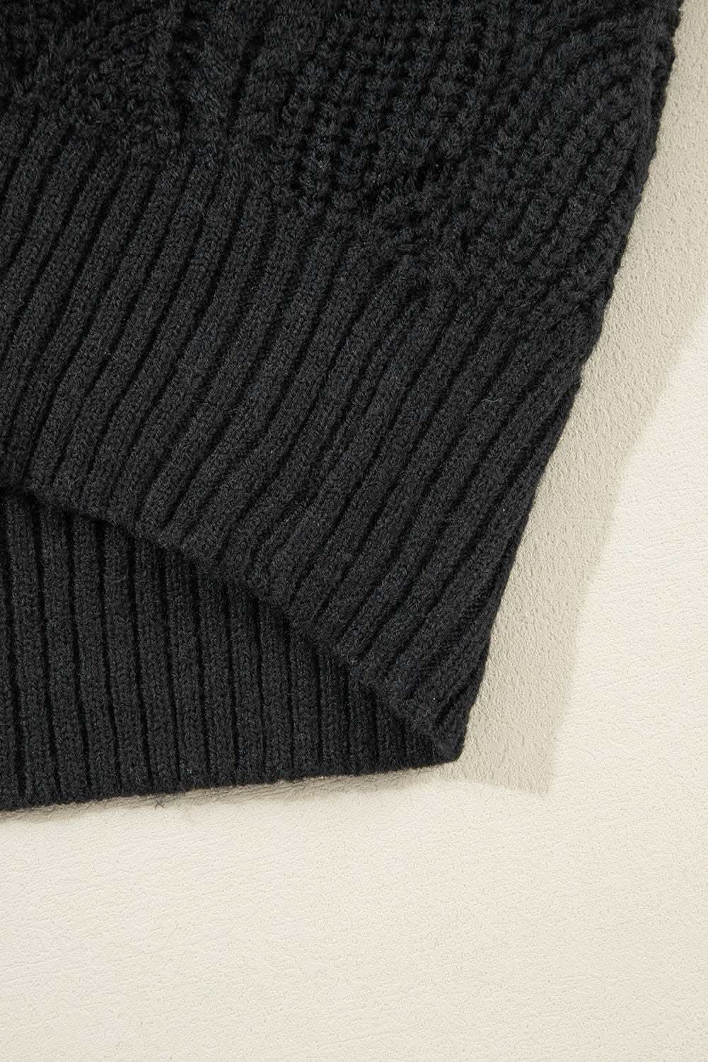 Chic black hollow knit v-neck sweater - Love Salve 