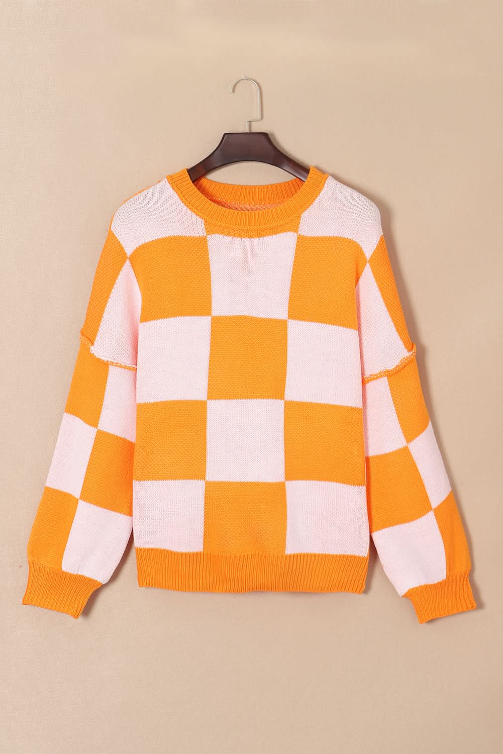 Orange Checkered Bishop Sleeve Sweater - Love Salve 