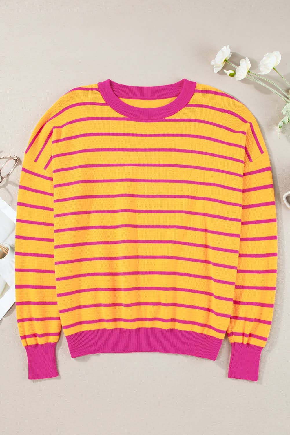 Casual orange striped sweater - Love Salve 