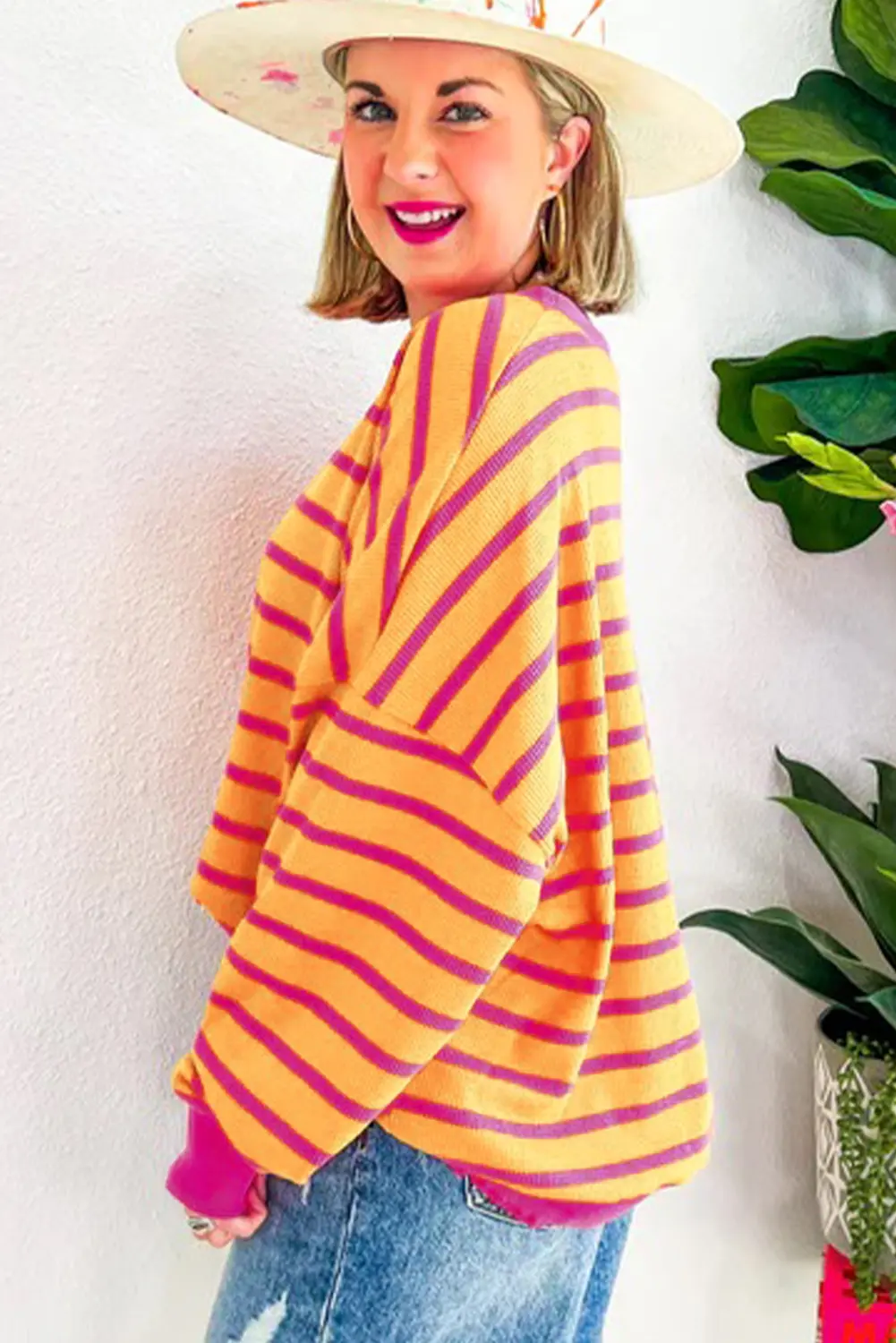 Casual orange striped sweater - Love Salve 