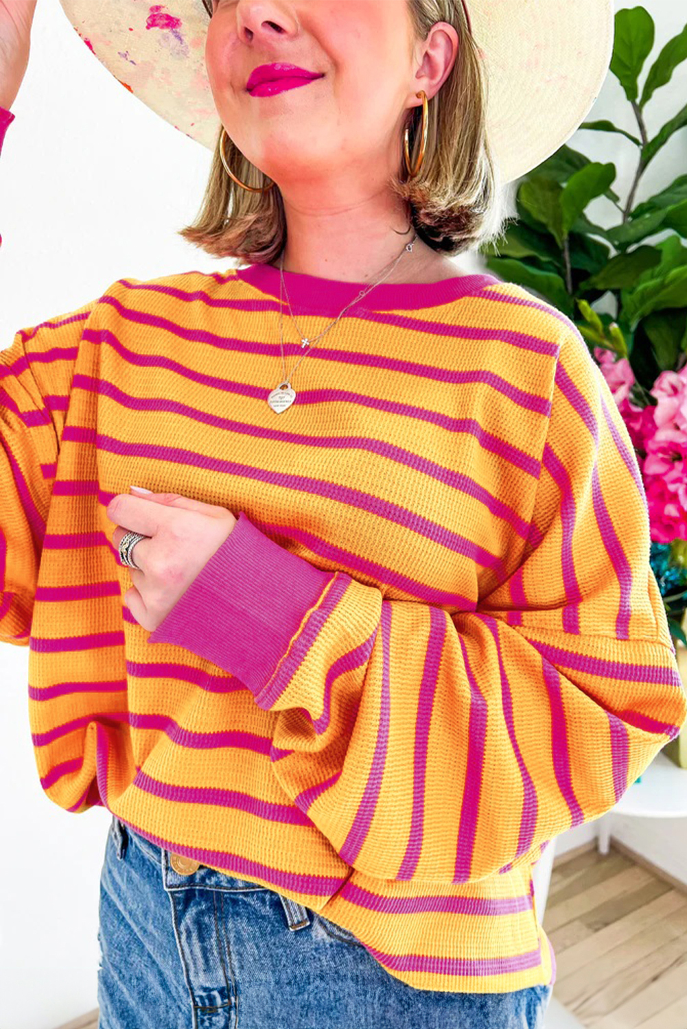 Casual orange striped sweater - Love Salve 