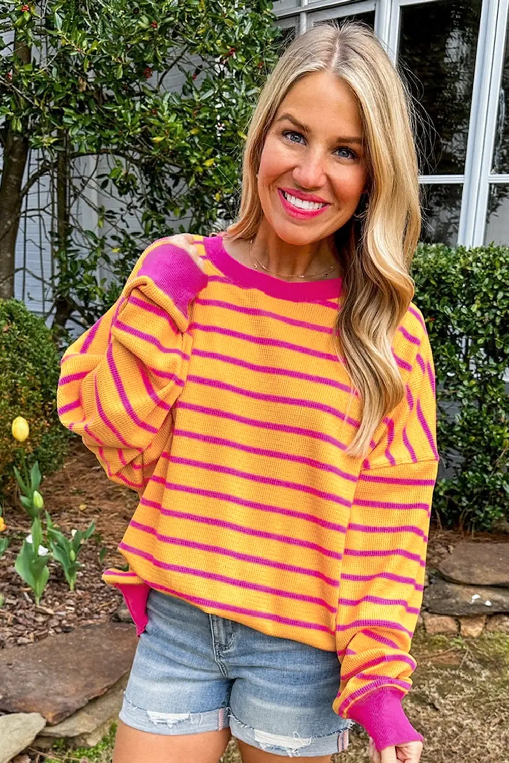 Casual orange striped sweater - Love Salve 