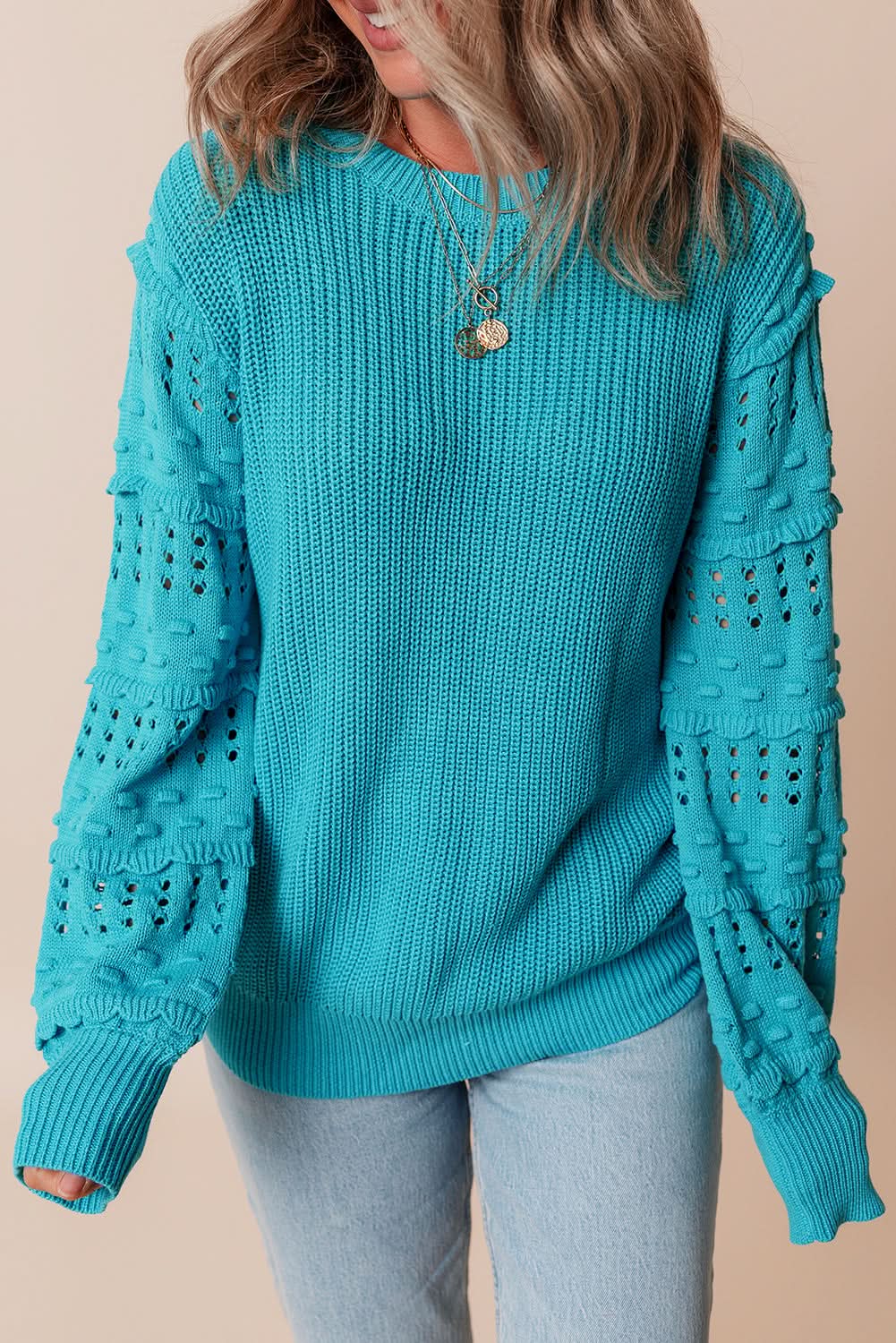 Turquoise Ruffled Knit Sweater - Love Salve 