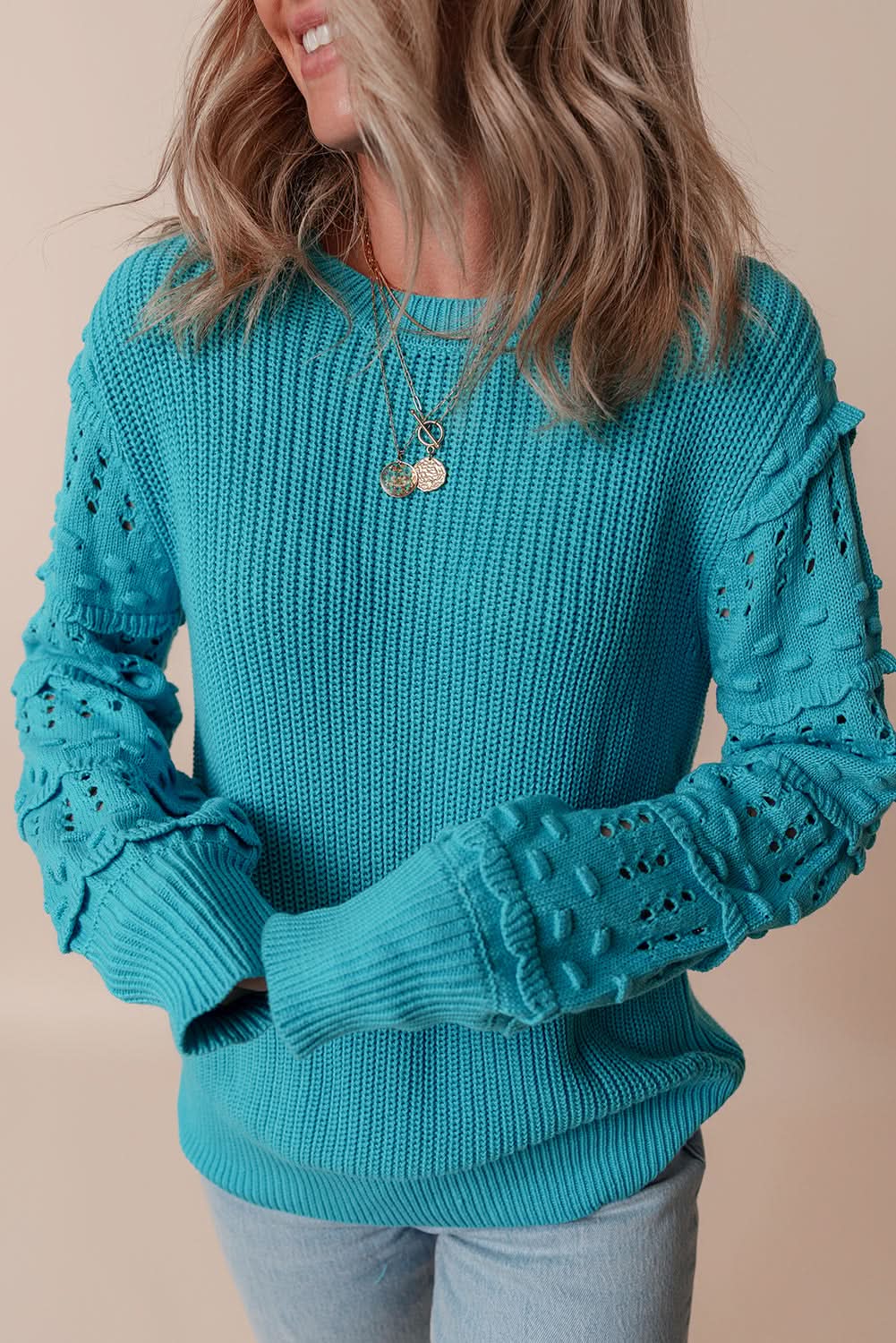 Turquoise Ruffled Knit Sweater - Love Salve 
