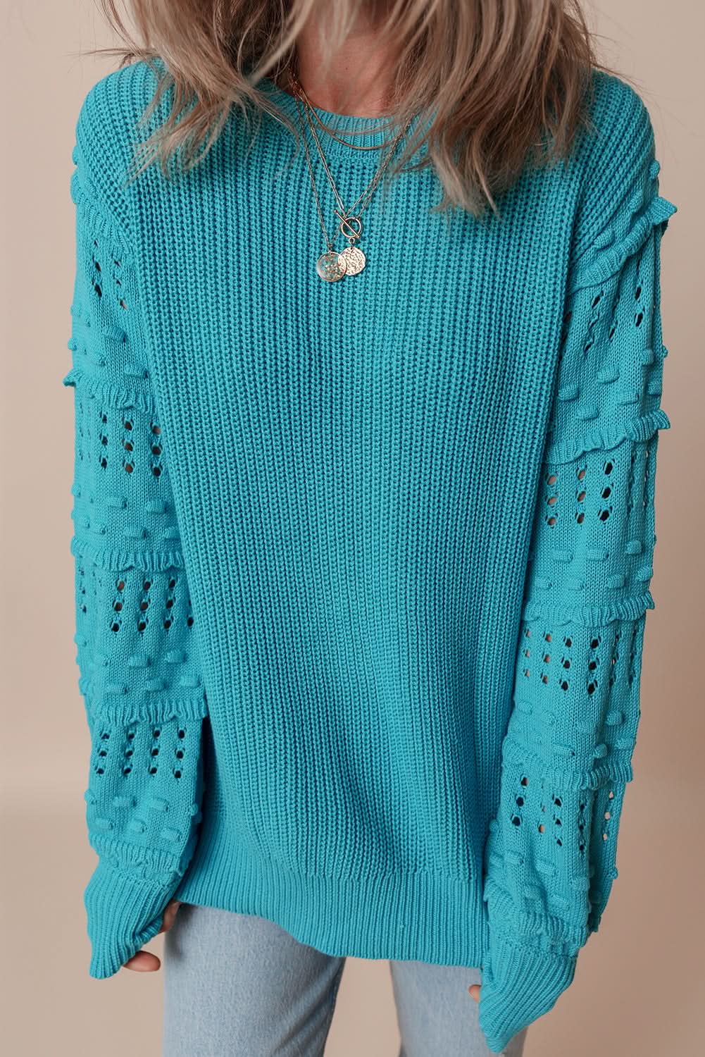 Turquoise Ruffled Knit Sweater - Love Salve 