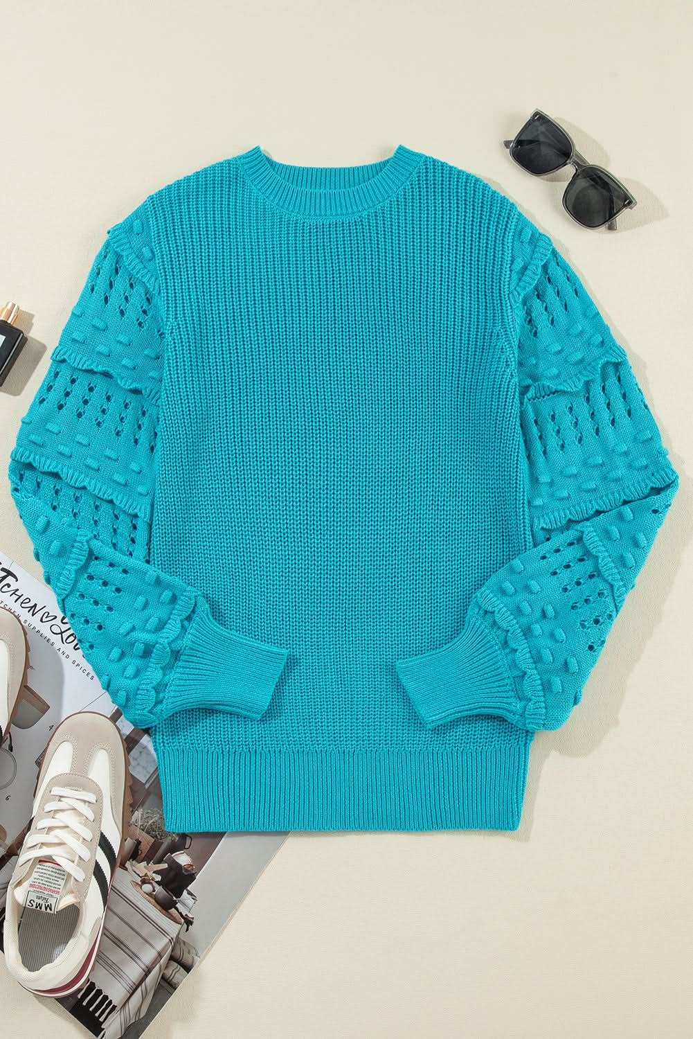 Turquoise Ruffled Knit Sweater - Love Salve 