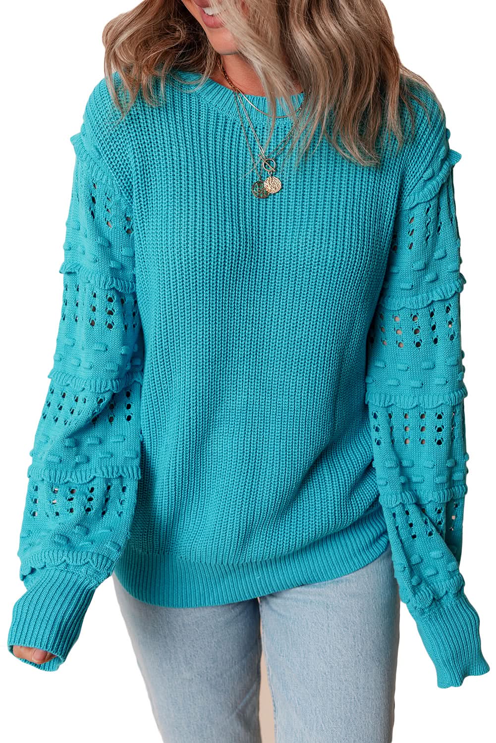 Turquoise Ruffled Knit Sweater - Love Salve 