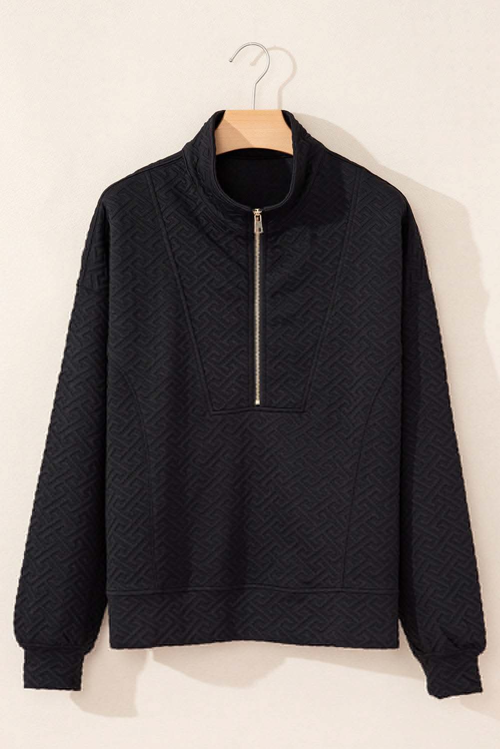 Textured black half-zip sweatshirt - Love Salve 