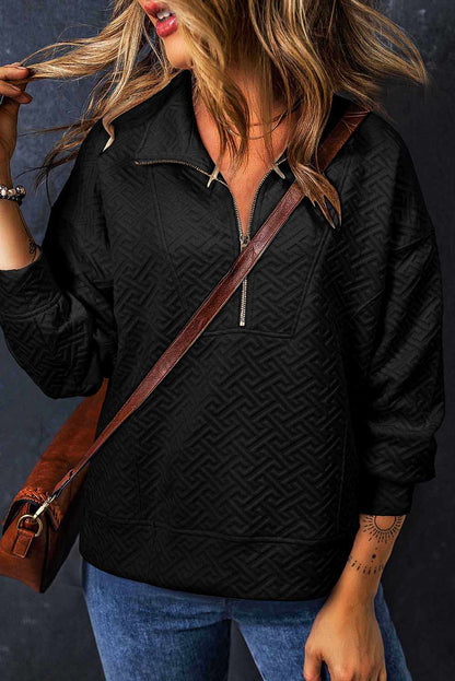 Textured black half-zip sweatshirt - Love Salve 