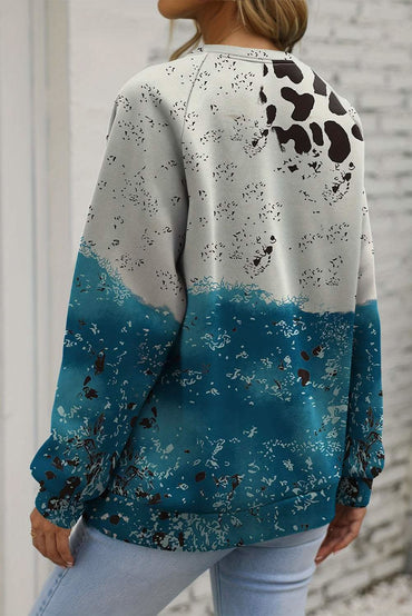 Blue tie dye cow print sweatshirt - Love Salve 